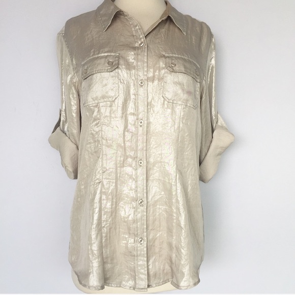 Calvin Klein Tops - Calvin Klein blush metallic Button Down top